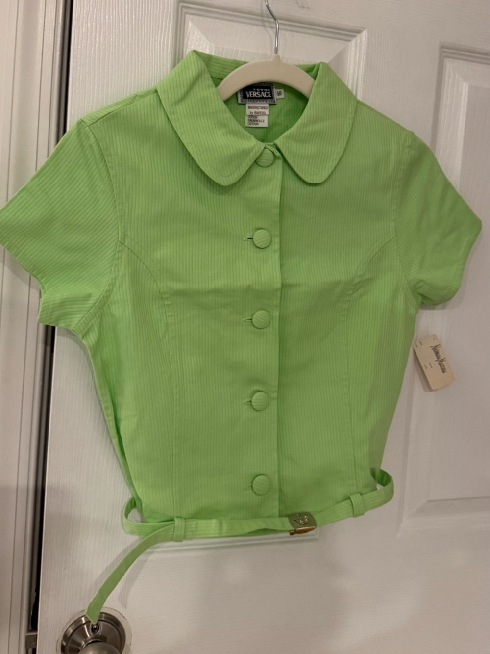Versace Neon Green Button-Front Cotton Top